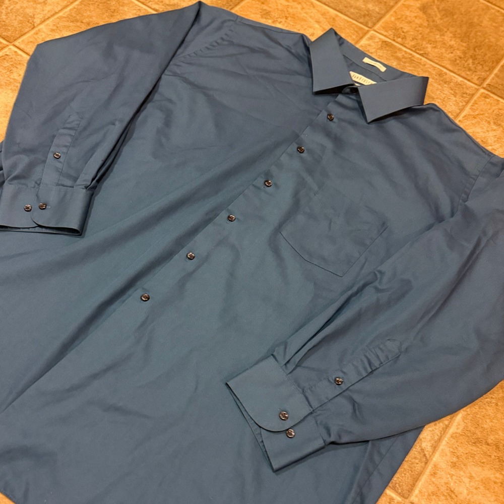 Van Heusen Dress Shirt Long Sleeve Button Cuff Lux Satin Neck 19 34/35 3XL